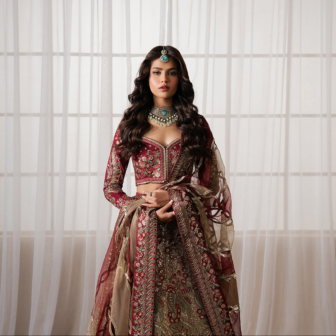 embroidered organza raw silk outfit