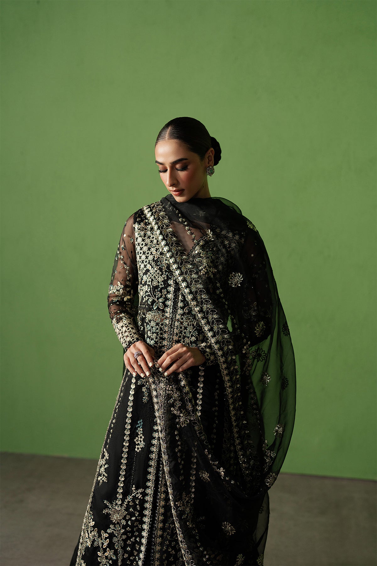 Silver ivory embroidered net dress