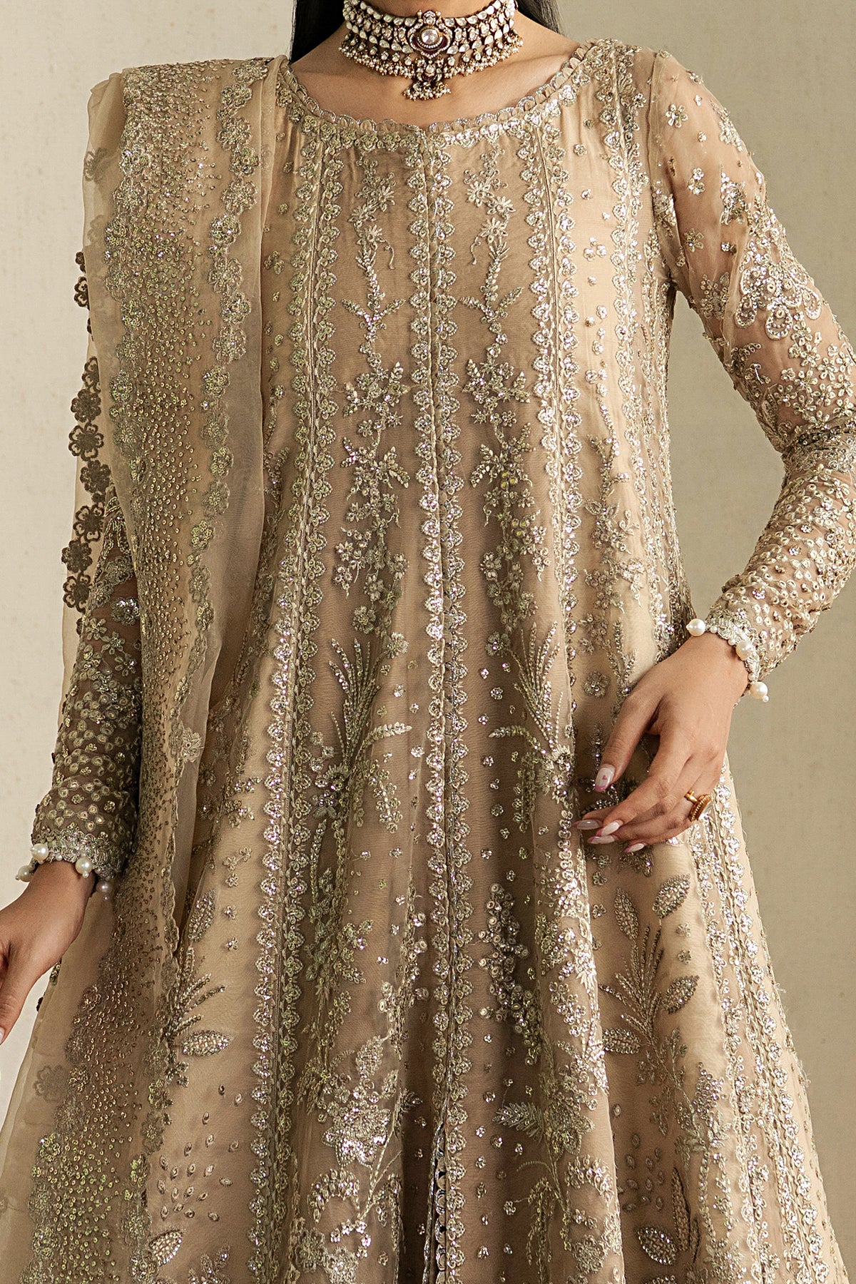 Embroidered organza full-length dress