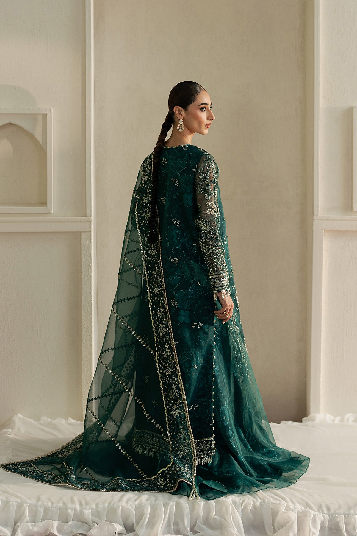 Festive green organza dress Pakistan